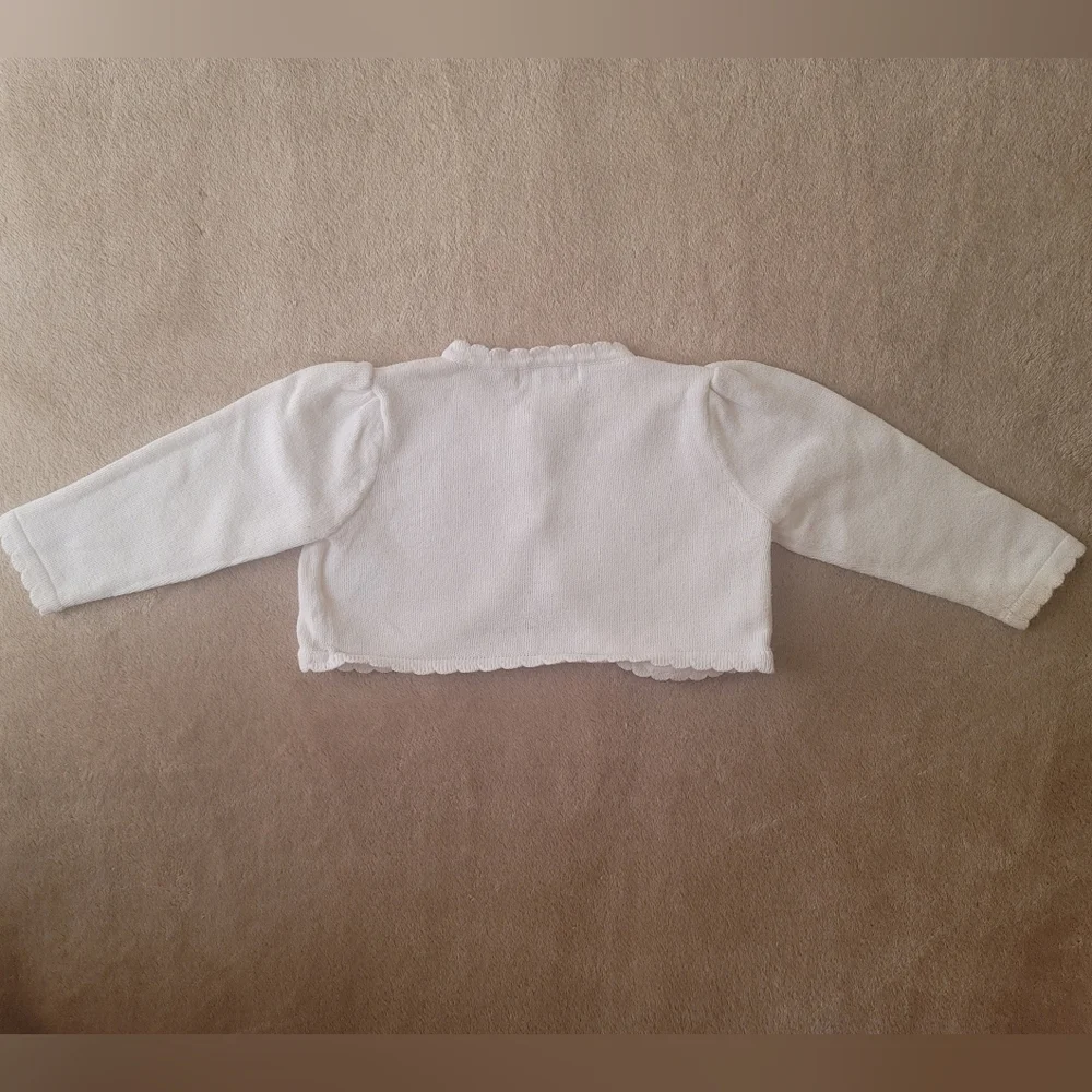 Ralph Lauren Baby Girl White Crop/Scallop Hem, Cardigan Sweater 9 Months